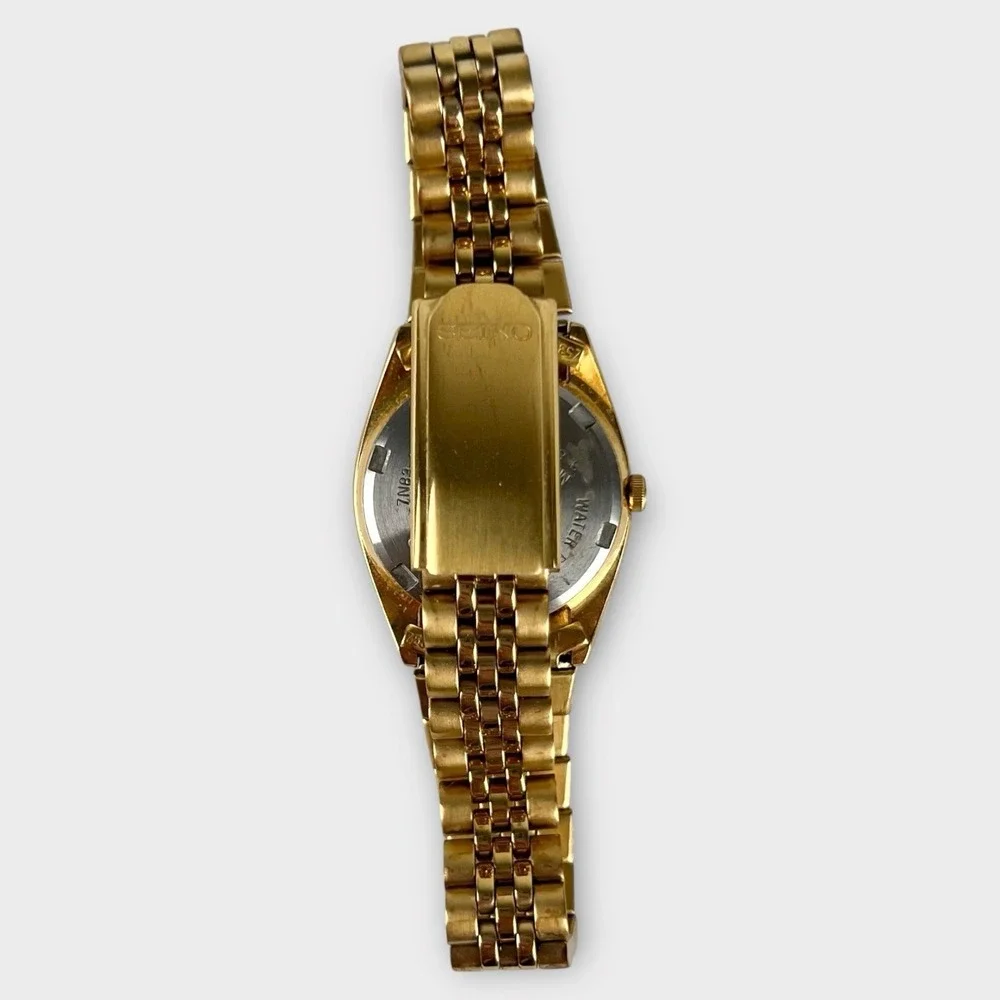 Vintage Seiko Quartz Gold Tone Day Date Black Dial Women's Watch - Picture 4 of 7